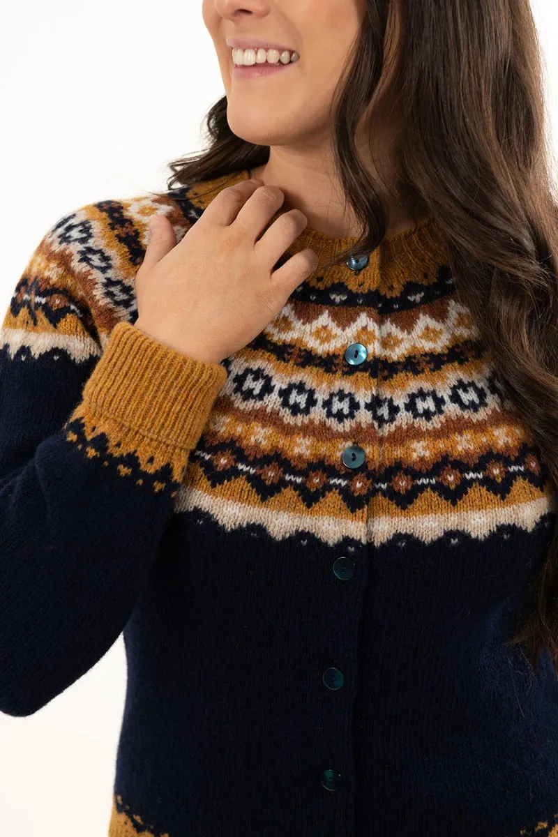 Womens Crathie Fair isle Cardigan - Navy