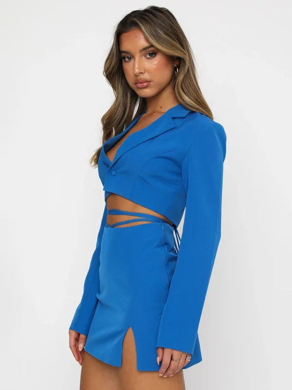 Women's Cropped Jacket Top With Matching Short Split Mini Skirt