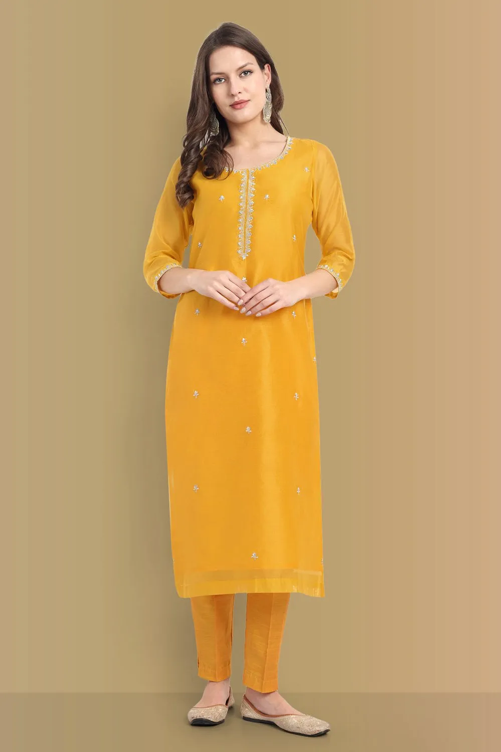 Yellow Haldi Chanderi Kurta and pant Set of 2