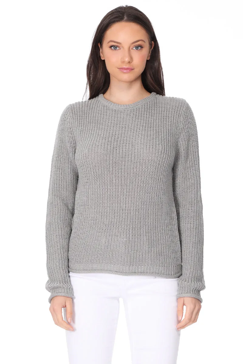 YEMAK Women's Casual Classic Crewneck Waffle Knit Long Sleeve Thin Pullover Sweater MK8176 (S-L)