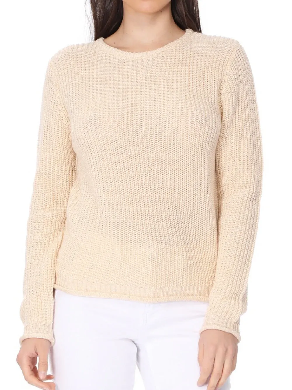 YEMAK Women's Casual Classic Crewneck Waffle Knit Long Sleeve Thin Pullover Sweater MK8176 (S-L)