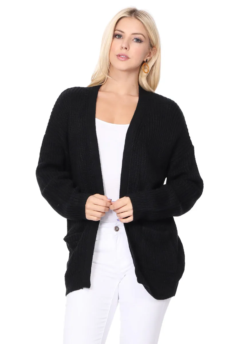 YEMAK Women's Long Sleeve Chunky Waffle Knit Open Front Sweater Cardigan HK8246