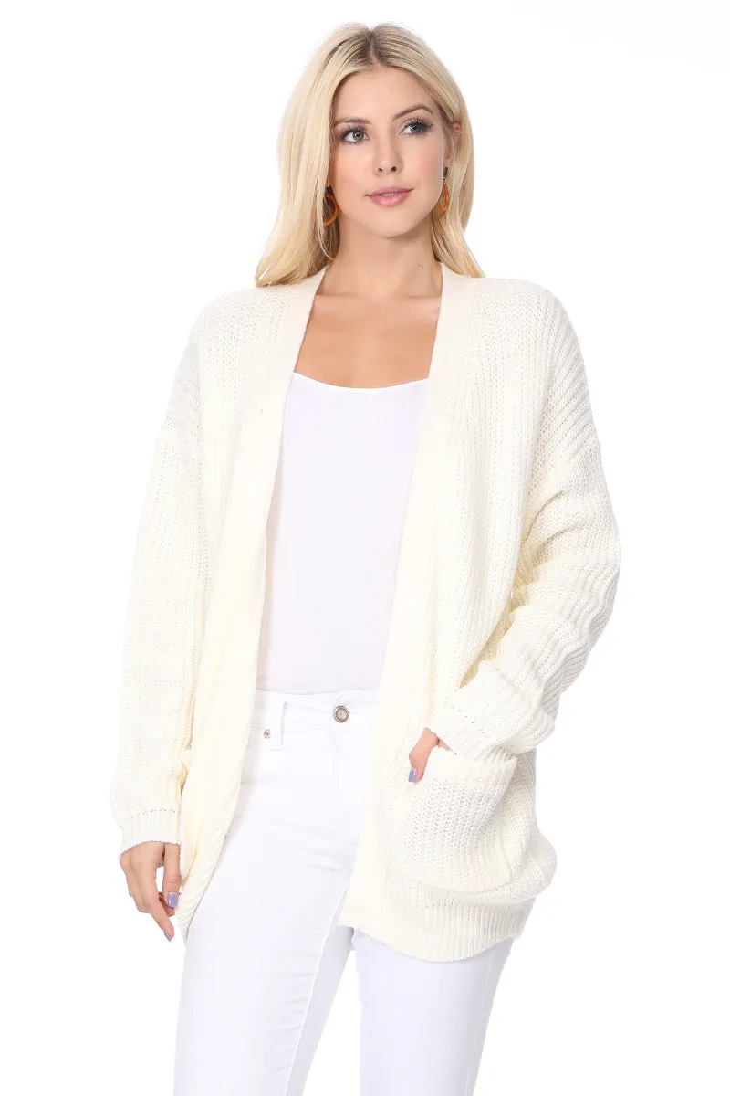 YEMAK Women's Long Sleeve Chunky Waffle Knit Open Front Sweater Cardigan HK8246